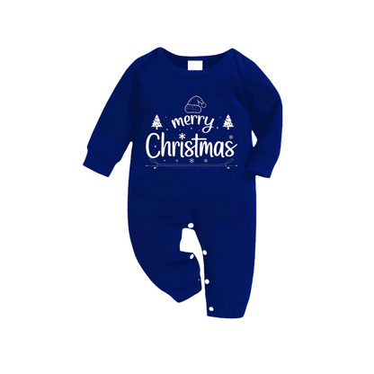 Luvik | "Merry Christmas" Teksti Painettu Sinisiä ja Valkoisia Ruudullisia Perhesetti Pyjamat