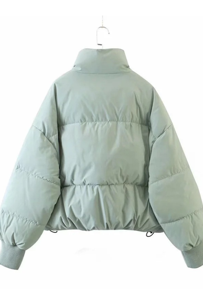 Luvik | Kauluksessa Vetoketju Tasku Paksu Lämmin Puuvillatakki