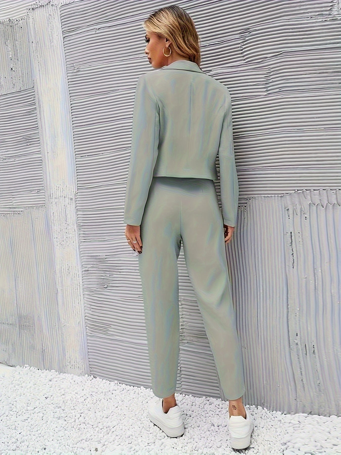 Luvik | Crop Sininen Takki & Kapenevat Housut Asuste Setti Naisille