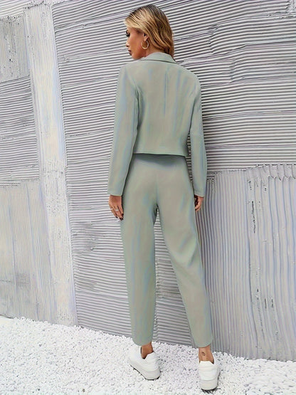 Luvik | Crop Sininen Takki & Kapenevat Housut Asuste Setti Naisille