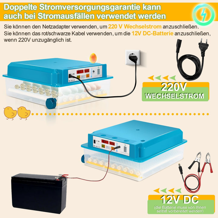 Brutautomat Helautomatiske Inkubator for Kyllinger 64 Egg | Luvikno