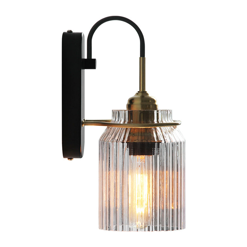 Klar prismatic glass kan form sconce farmhouse 1 pære bedside veggmontert lys i svart | Luvikno