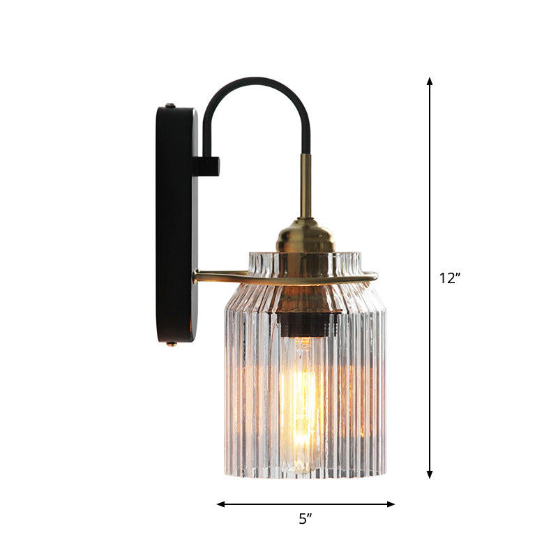 Klar prismatic glass kan form sconce farmhouse 1 pære bedside veggmontert lys i svart | Luvikno