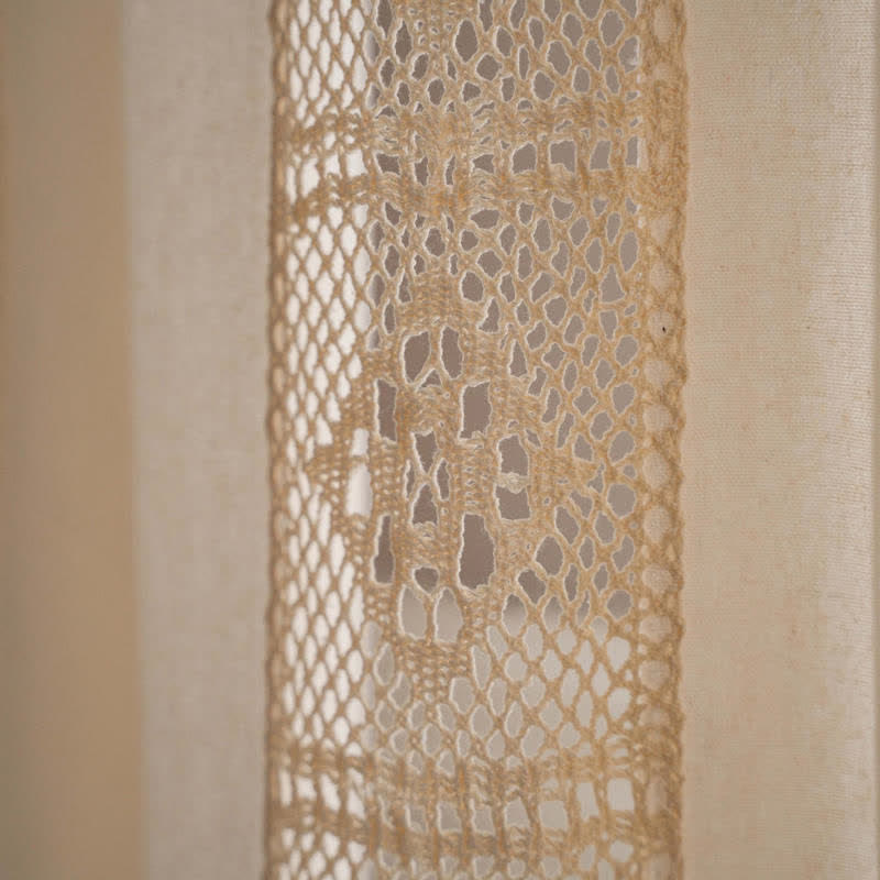 Beige Splicing Hollow-Out Lysfiltrerende Gardinsett | Luvikno