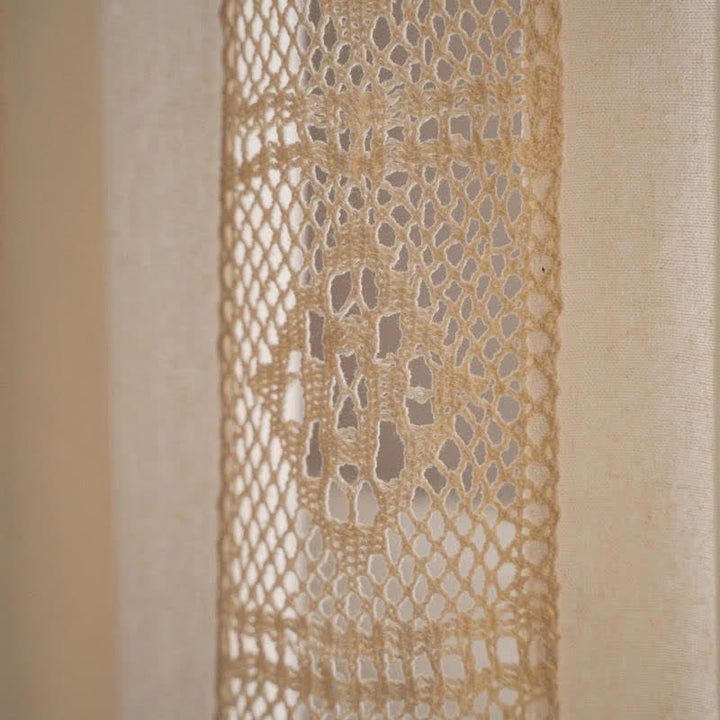 Beige Splicing Hollow-Out Lysfiltrerende Gardinsett | Luvikno