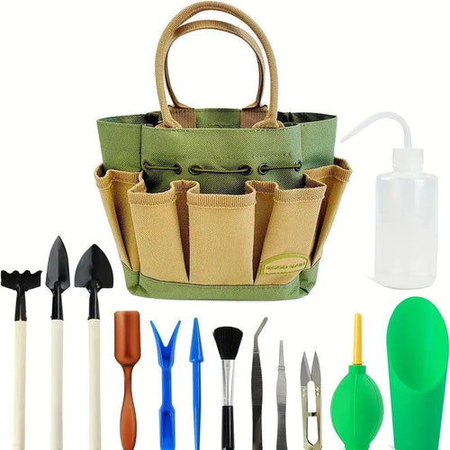 Luvikno | Planturo Mini Hageverktøy Sett | 13-delt | For bonsai, sukkulenter & stueplanter | Med organisert bag