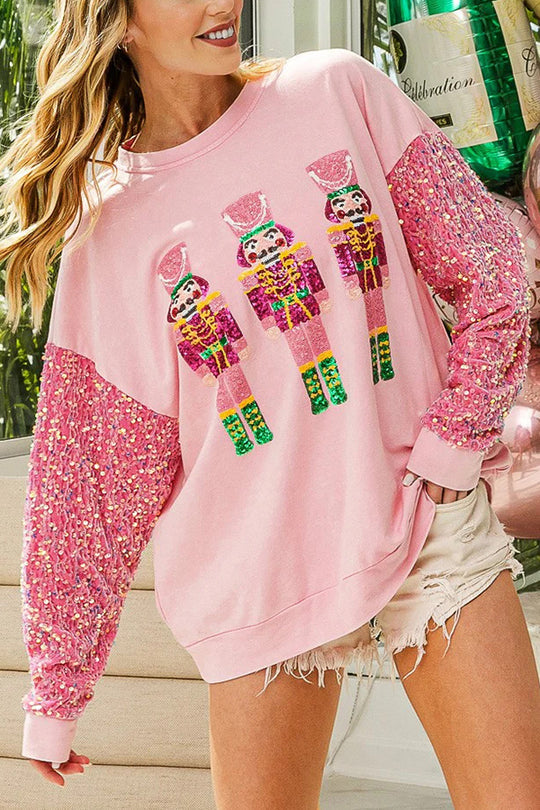 Luvik | Julemann Løs Åpen Rund Hals Rosa Ermeløs Sweatshirt