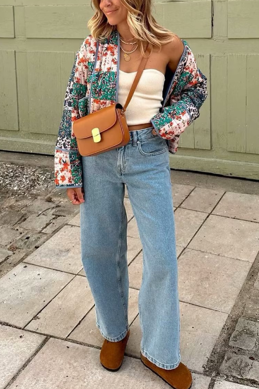 Luvik | Tulostettu rento villatakki lyhyt topattu puuvillatakki