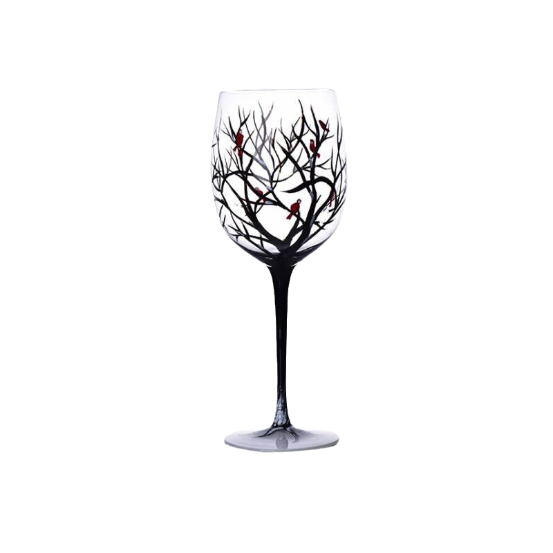 Fire Seasons Tree Vin Glass - Håndmalt Kunst | Luvikno