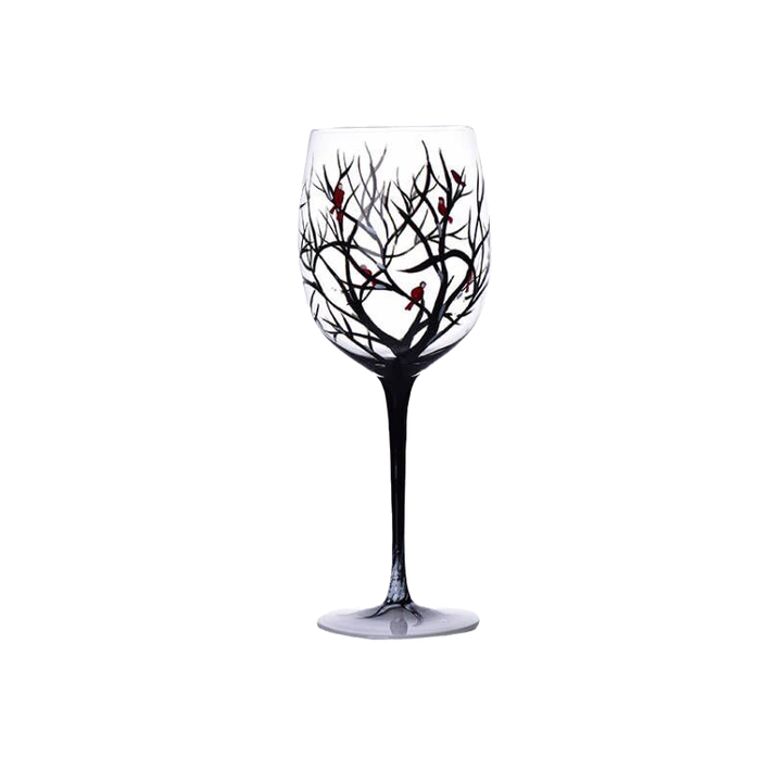 Fire Seasons Tree Vin Glass - Håndmalt Kunst | Luvikno
