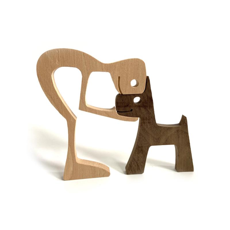Pet Lover Gaver Tre Skulptur Familie & Valp Tre Håndverk Bord Ornamenter | Luvikno