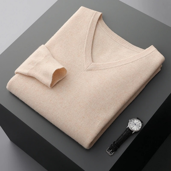 Luvik | Kashmir Polo Menn, V-hals, Myk Kashmir Strikkemateriale
