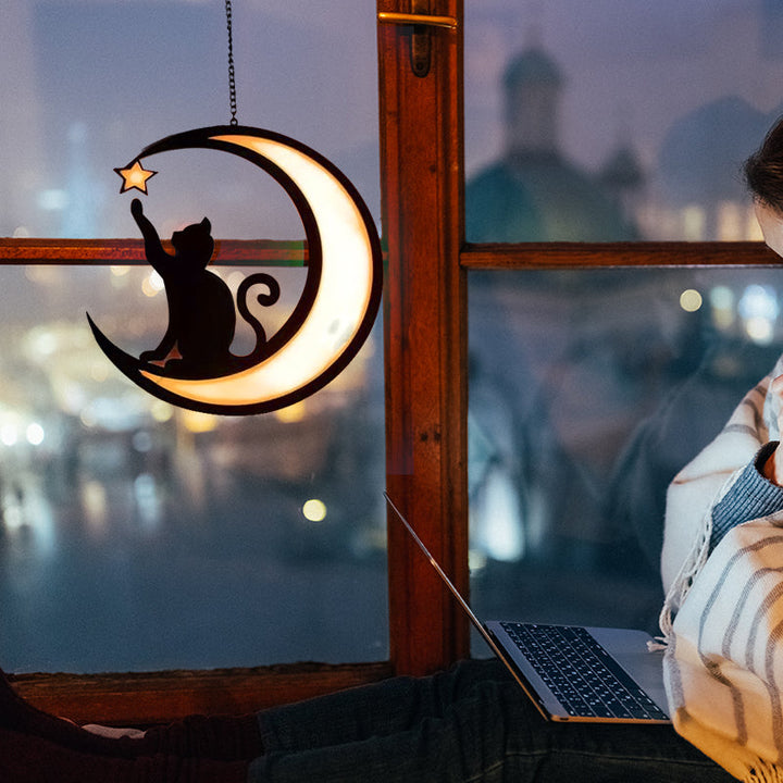 Luvikno | Moon Cat Dekorasjon Anheng laget av Akryl