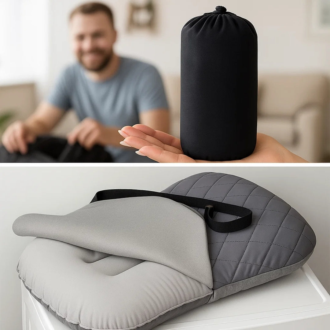 Ergonomisk nakke støtte – Oppblåsbar og lett – Lindrer nakkesmerter – Kompakt for fly og tog Luvikno