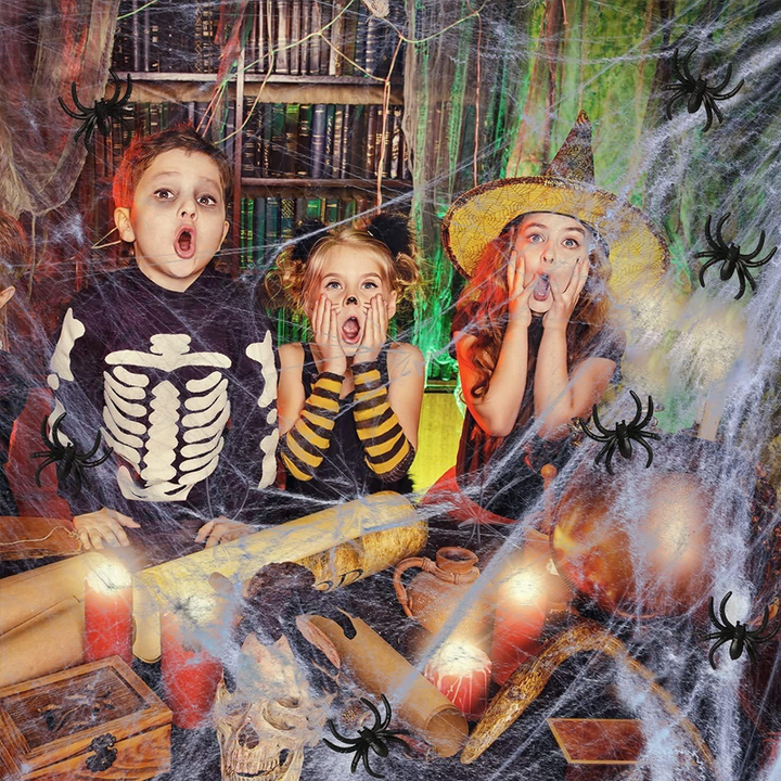 Luvikno | Halloween Edderkopp Dekorasjoner, strekkbar edderkoppnett