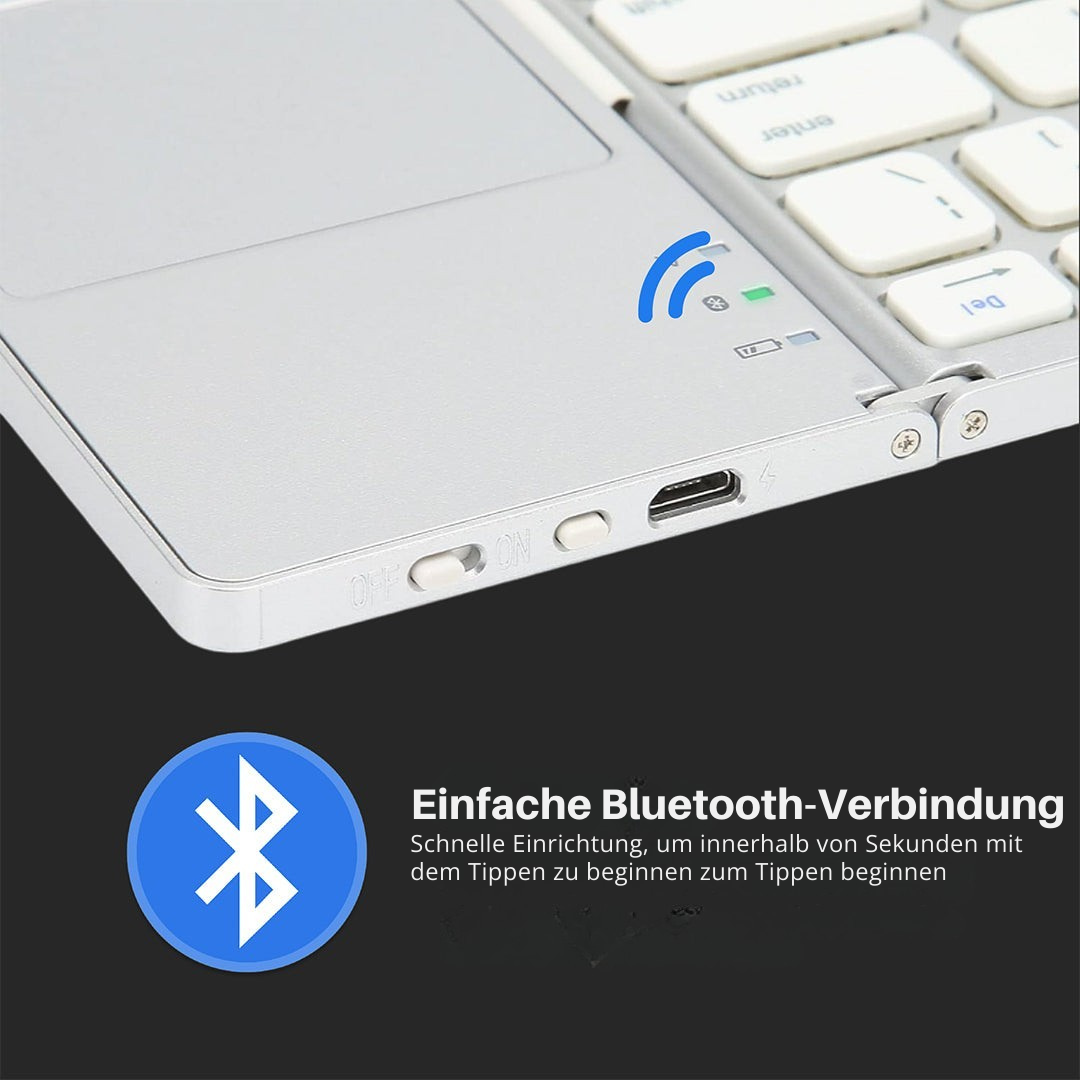 Luvikno | Sammenleggbar Bluetooth-tastatur med berøringsplate | Bærbart trådløst mini-tastatur for Windows, Mac, iOS og Android