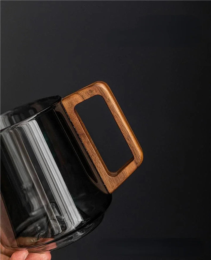 WoodGrip Glass Mug 400 ml med Trehåndtak for Varme og Kalde | Luvikno