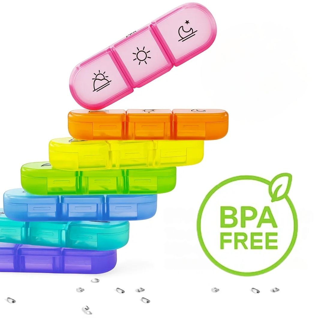 MediTrack | Ukentlig Pilleorganisator – Forbedrer Medisinoverholdelse - Enkel-åpne Store Rom – BPA-fri Holdbar – Reise & Seniors Luvikno