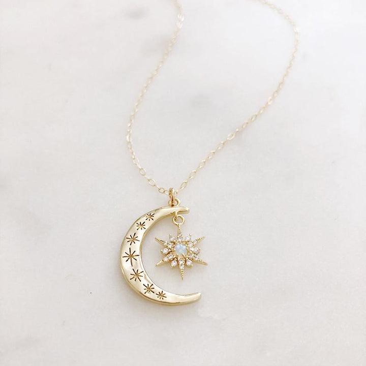 Moon & Sun Croissant Necklace | Luvikno