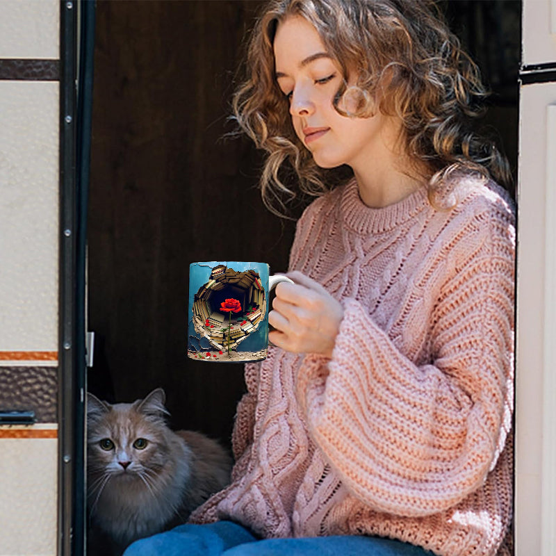 3D Floral Bokhylle Sprukket Hull Kaffe Kopp | Luvikno