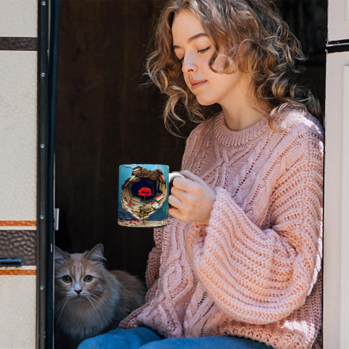 3D Floral Bokhylle Sprukket Hull Kaffe Kopp | Luvikno