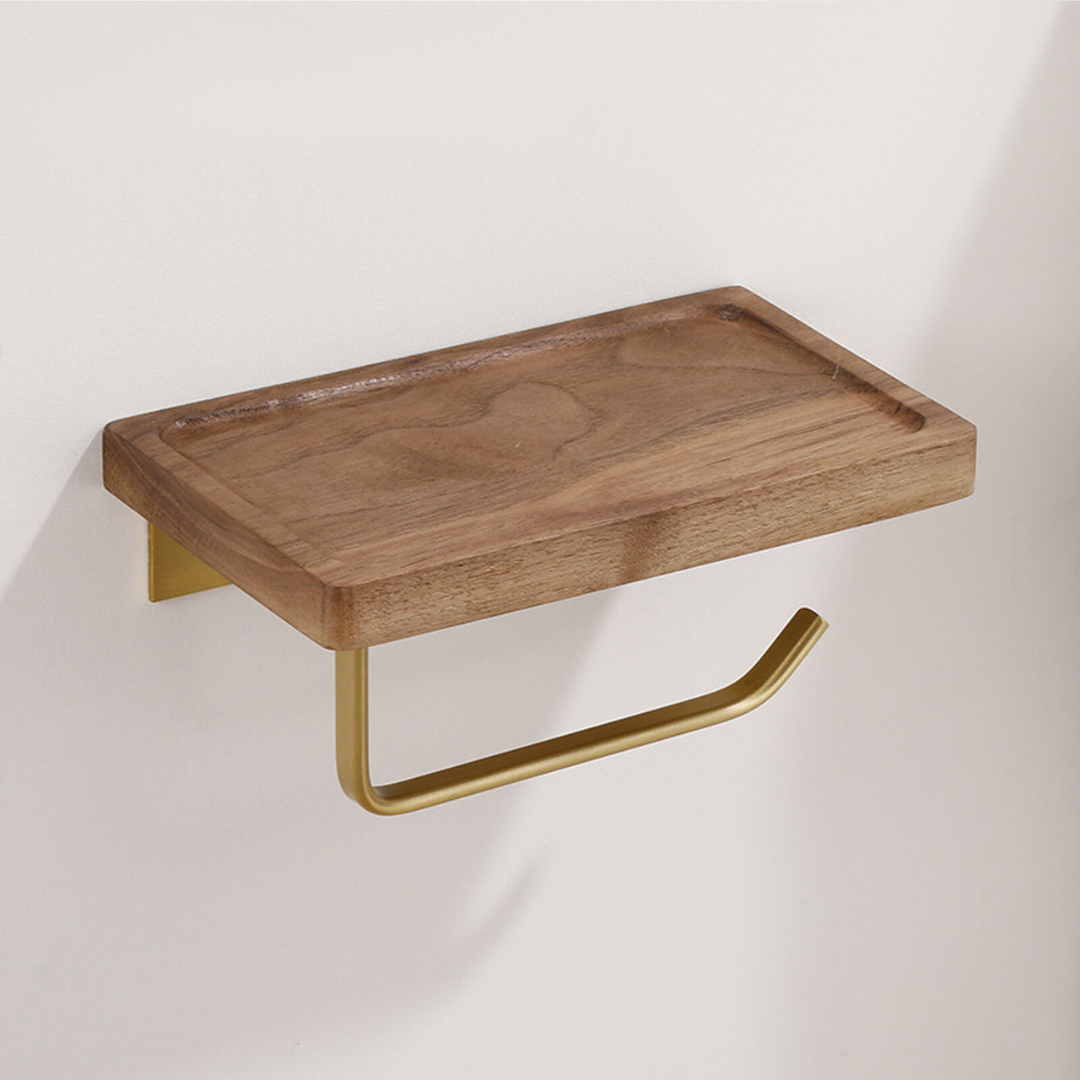 Luvikno | Elegant Veggmontert Toalettpapirholder - laget av Valnøtt og Rustfritt Stål