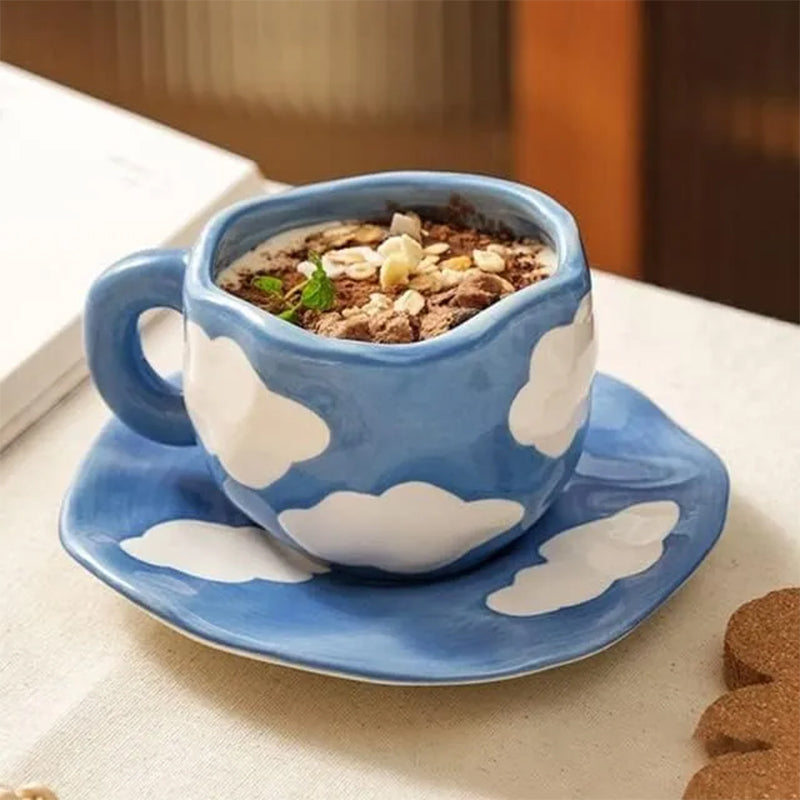 Håndmalt kreativ kaffekopp, keramisk tekopp og fatsett | Luvikno