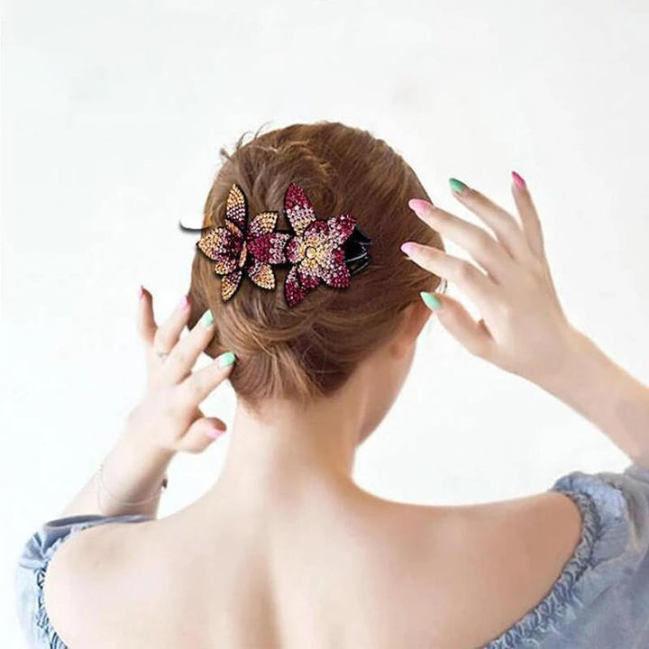 Luvikno | Rhinestone Dobbel Blomst Hårklemme