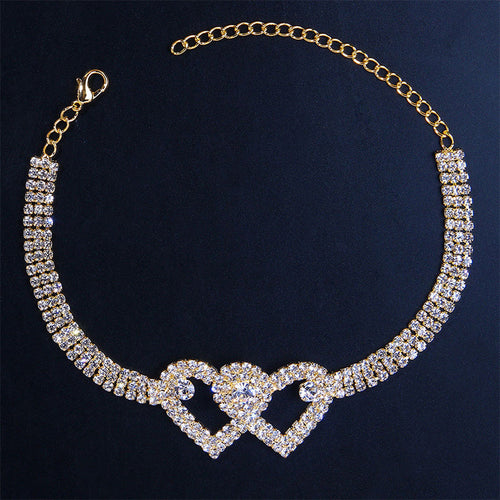 Luvikno | Double Love Heart Rhinestone Anklet