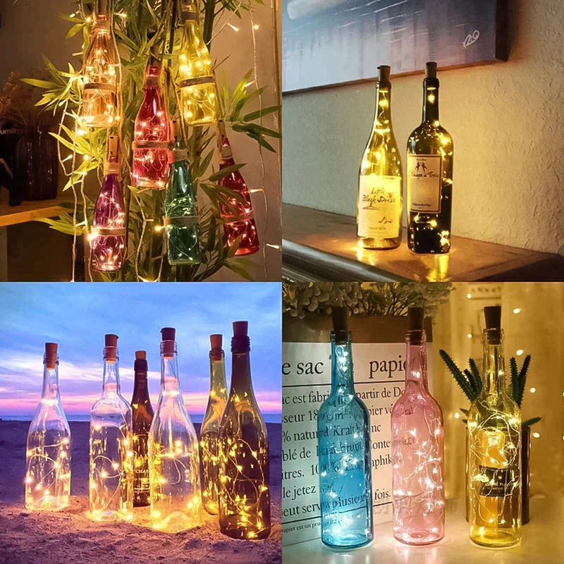 LED Vinflaske Lys Kork Nattlys DIY Dekor Hev - Bit | Luvikno