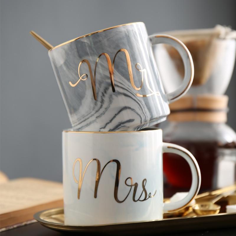 Marmor Porselen Hr & Fru Kaffe Kopper | Luvikno