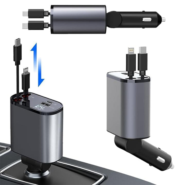 4-i-1 Bil Charger med Uttrekkbar Kabel | Luvikno