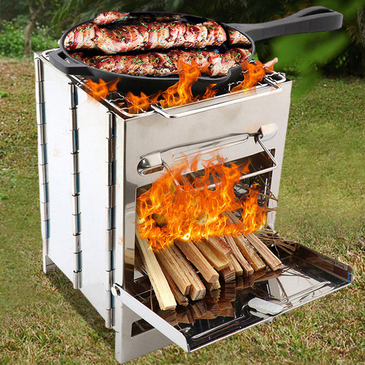 Luvikno | Utendørs sammenleggbart vedovn mini rustfritt stål grill camping piknik
