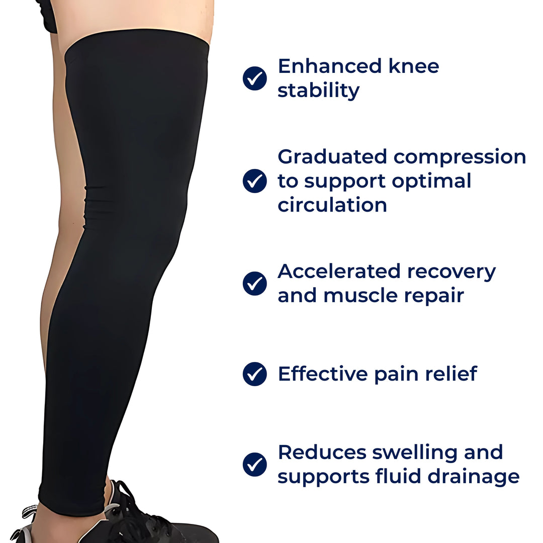 FlexiRelief | Full Leg Compression Sleeve – Knee Support – Graduert Trykk – Smertelindring – Gjenoppretting – Hevelse Reduksjon Luvikno