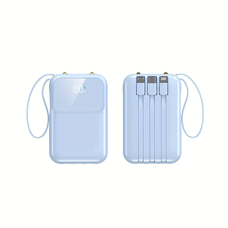 Luvikno | 10000mAh Portable Power Bank with Fast Charging and Built-in Cables – Compact Phone Charger with LED Display