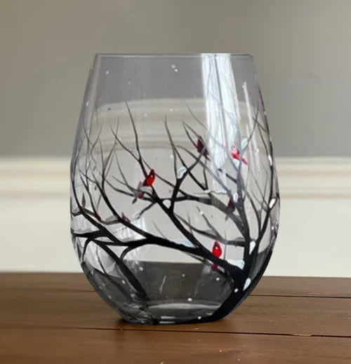 Luvikno | Four Seasons Tree Vin Glass - Håndmalt Kunst