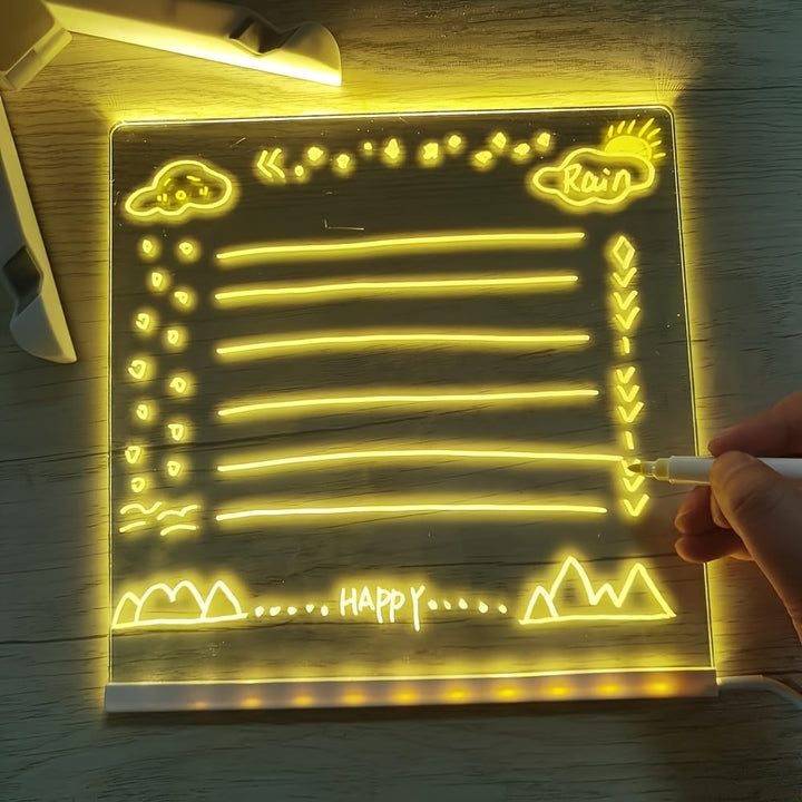 Luvikno | USB LED Notatbrett med 12 Fargede Penner - Lys Meldingsbrett for Kontor & Hjem