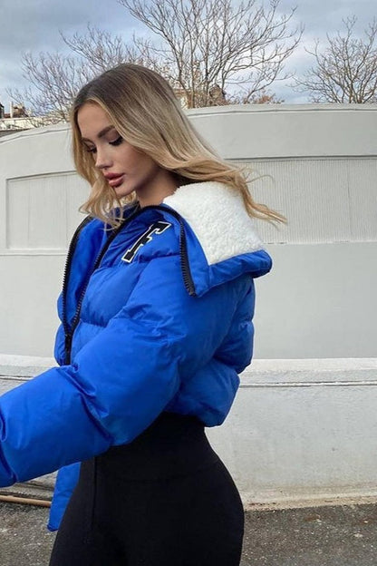 Luvik | Fleece Patchwork Tekoturkishuppari Collarin Puffer Jacket