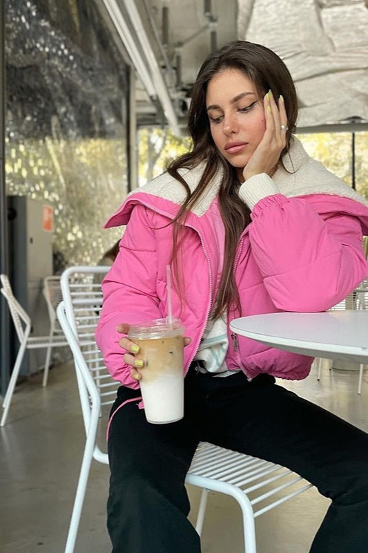 Luvik | Fleece Patchwork Tekoturkishuppari Collarin Puffer Jacket