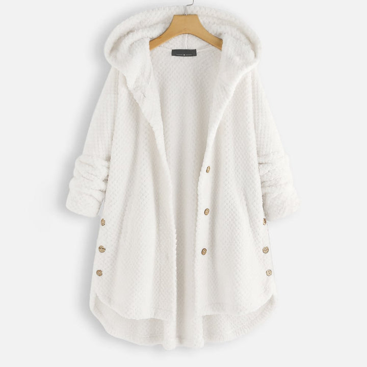 Puolipitkä, käännettävä fleece-takki hupulla talveksi