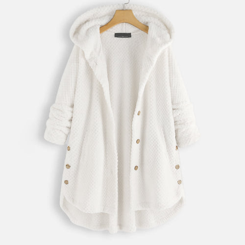 Puolipitkä, käännettävä fleece-takki hupulla talveksi