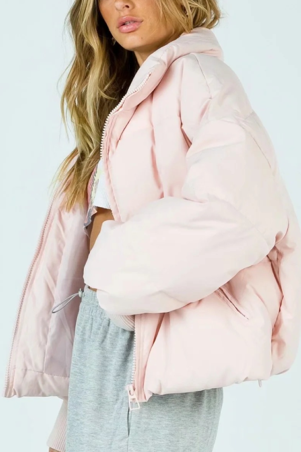 Luvik | Kauluksessa Vetoketju Tasku Paksu Lämmin Puuvillatakki