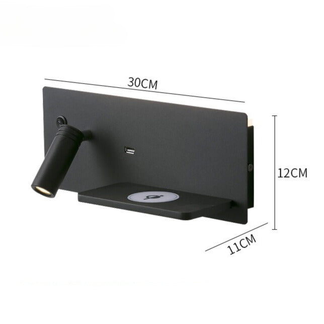 Moderne LED vegglampe med USB-tilkobling, vegglampe med hylle for soverom og kontor | Luvikno