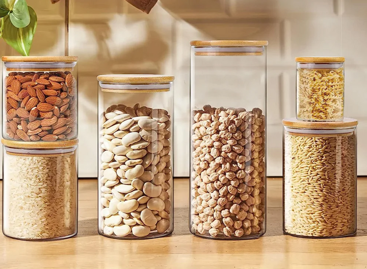 PureVorrat Glass Container Set – Oppbevaringskrukker med Trellokk | Tett og Stilfull | Moderne Kjøkkenoppbevaring | Luvikno