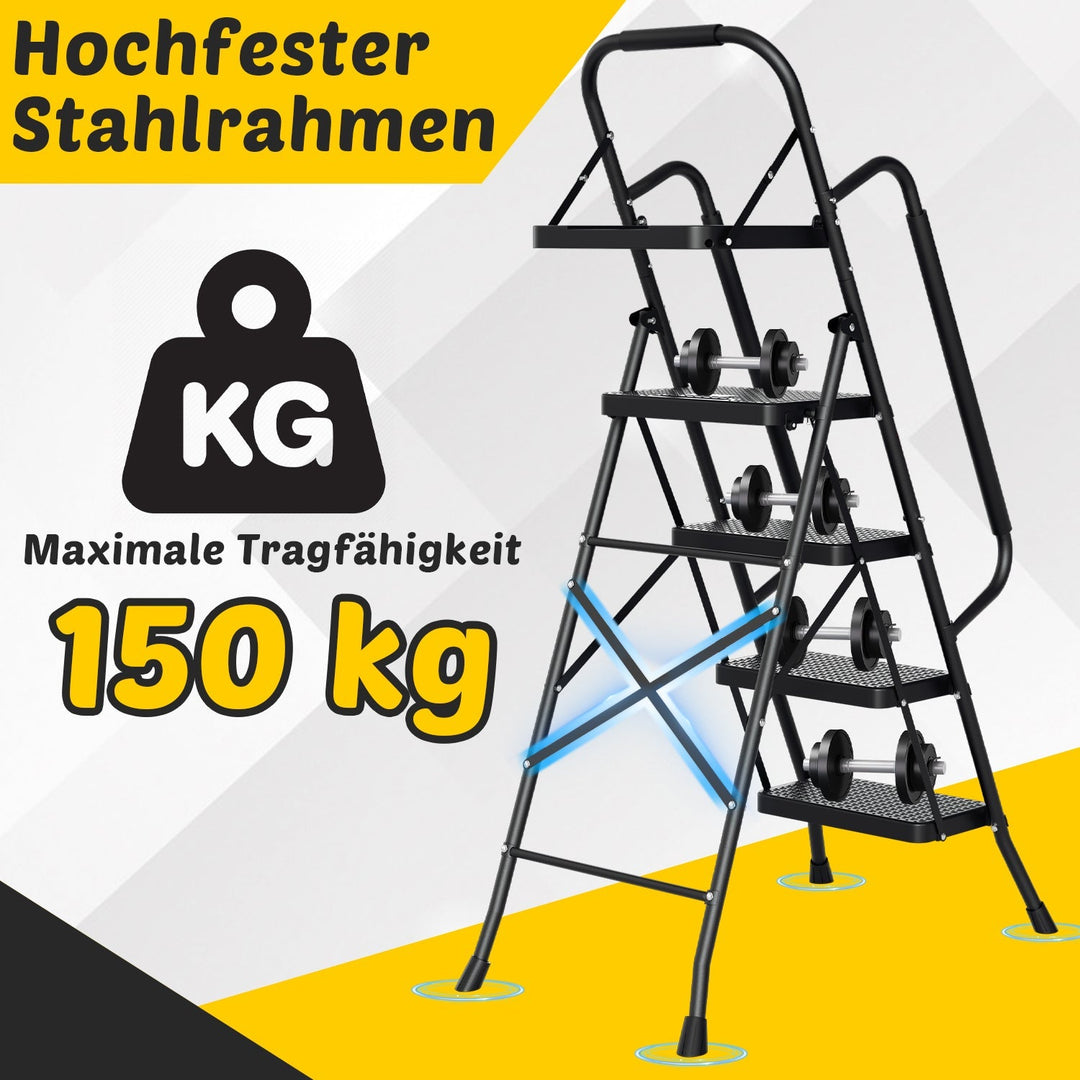 Foldebart stige 4 trinn/5 trinn med avtagbare armlener | Luvikno