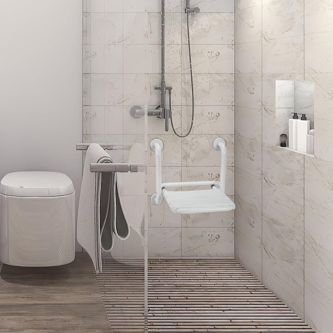 Foldbar dusjsete med armlener veggmontert | Luvikno