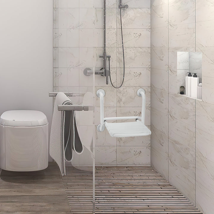 Foldbar dusjsete med armlener veggmontert | Luvikno