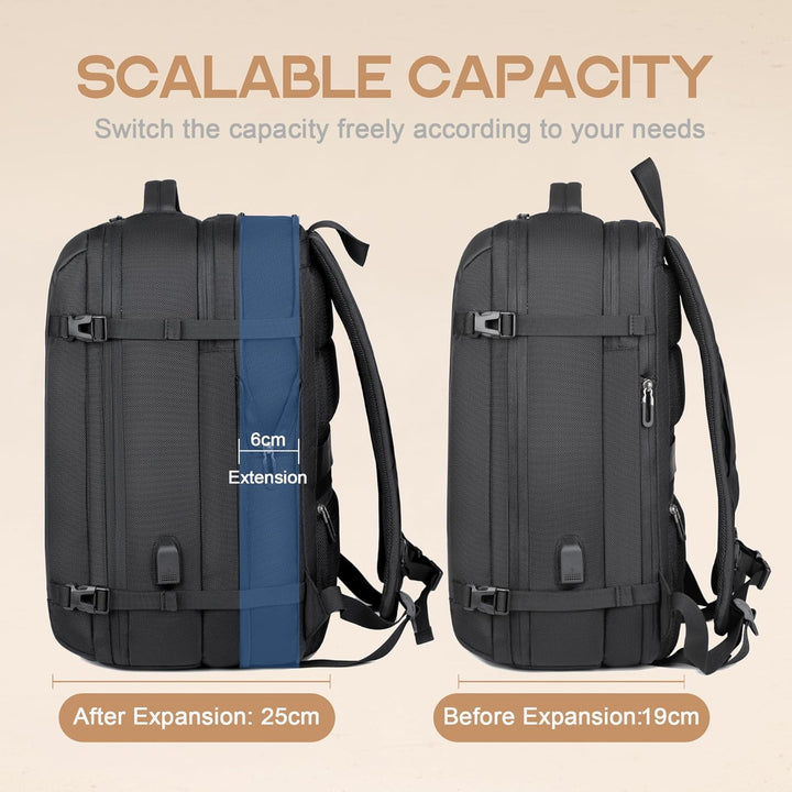 40L Utvidbar Vanntett Reiseryggsekk med USB-port og 17” Laptop-futteral – AirVoyage | Luvikno