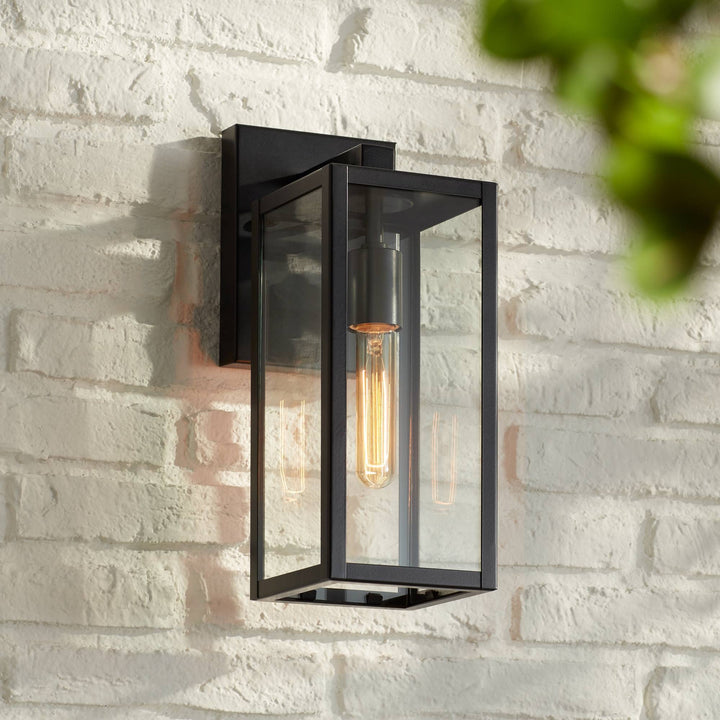 Luvikno | John Timberland Titan Moderne Utendørs Vegglampe, Svart Metall Med Klart Glasspanel