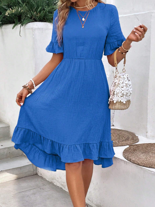 Luvik | A-linjainen Lyhythihainen Puuvilla- ja Pellavamekko